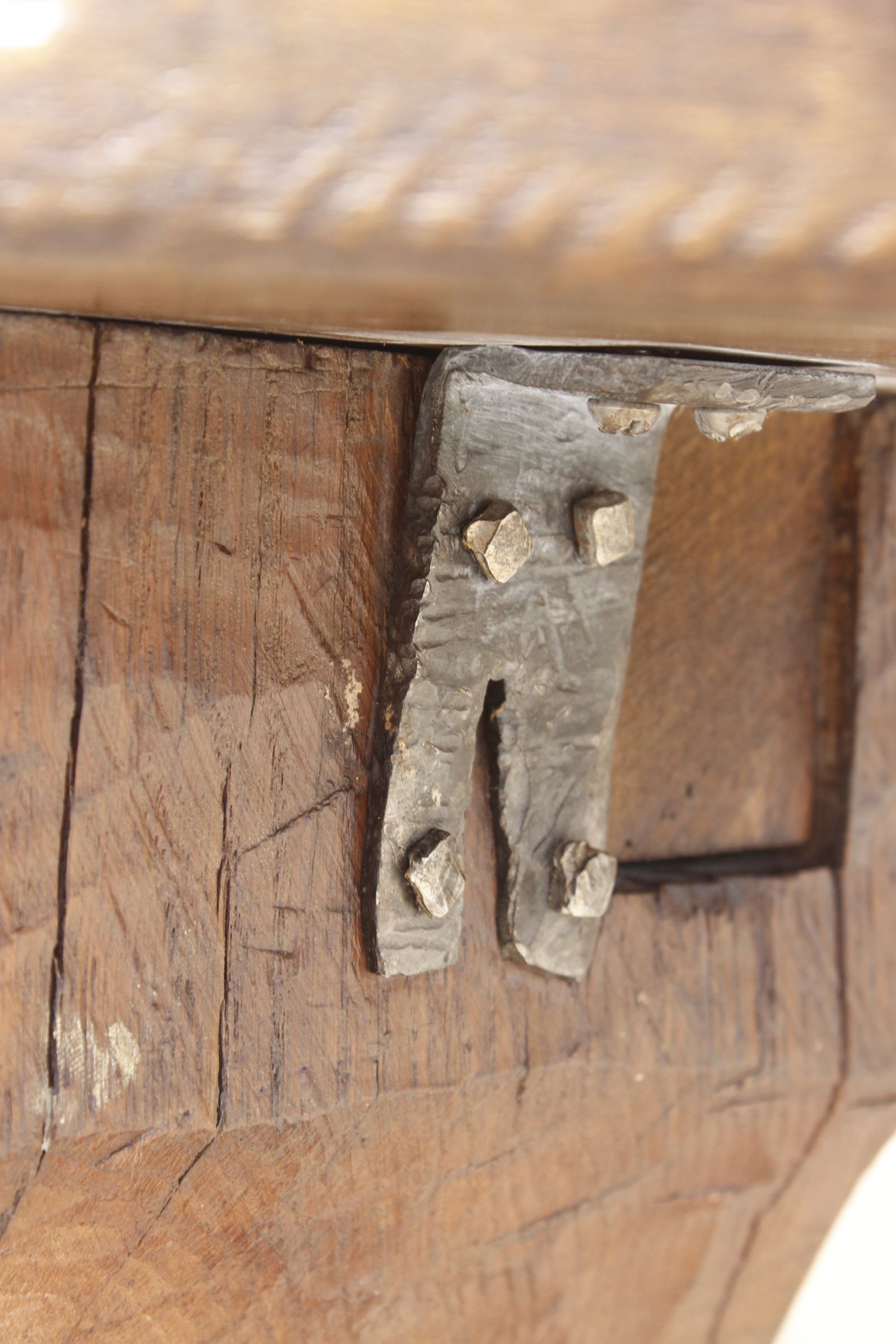 Brutalist console in solid wood worked with gouge & wrought iron, France 1950s