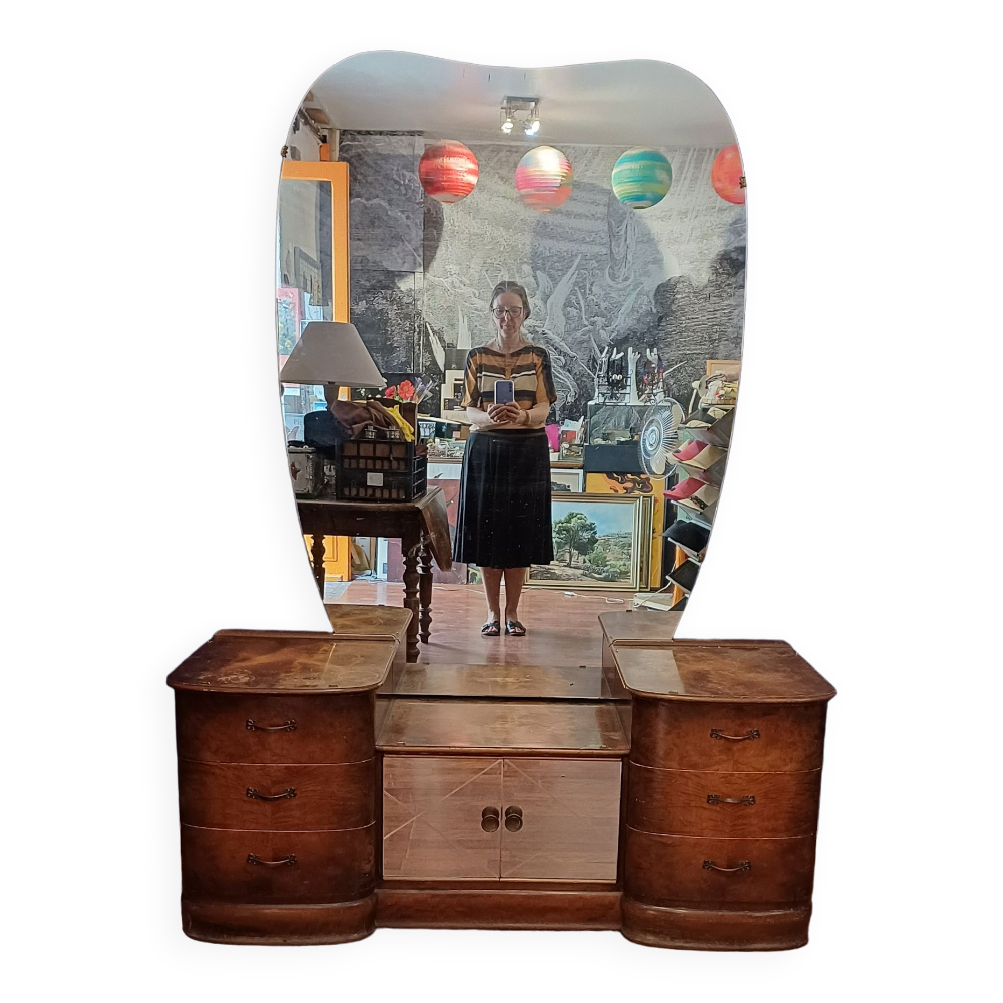 Dressing table large mirror free form vintage 1950