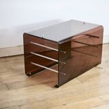 Table basse années 70 en plexiglass fumé