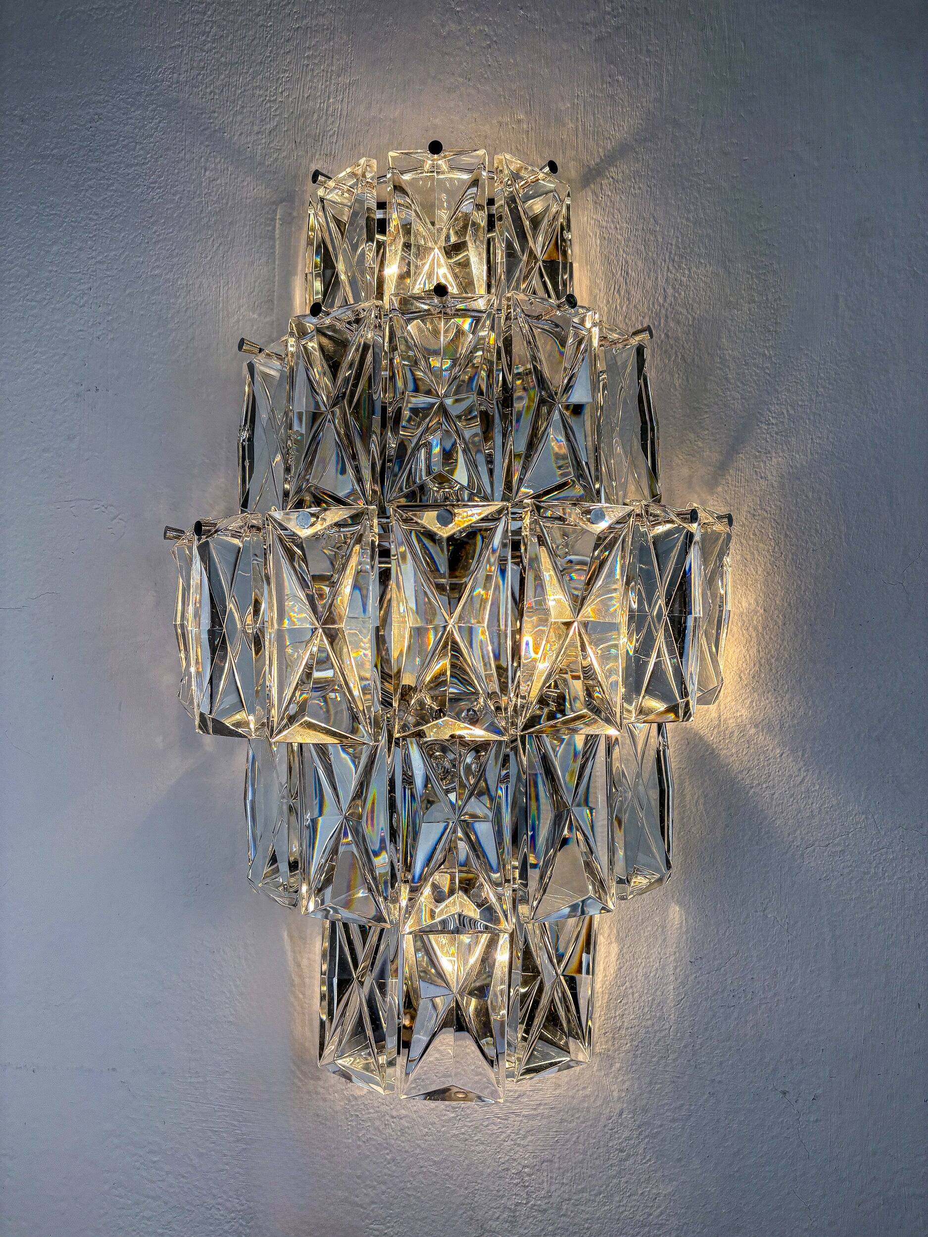 Kinkeldey XL 5-tier cut crystal wall sconce, Germany, 1970s
