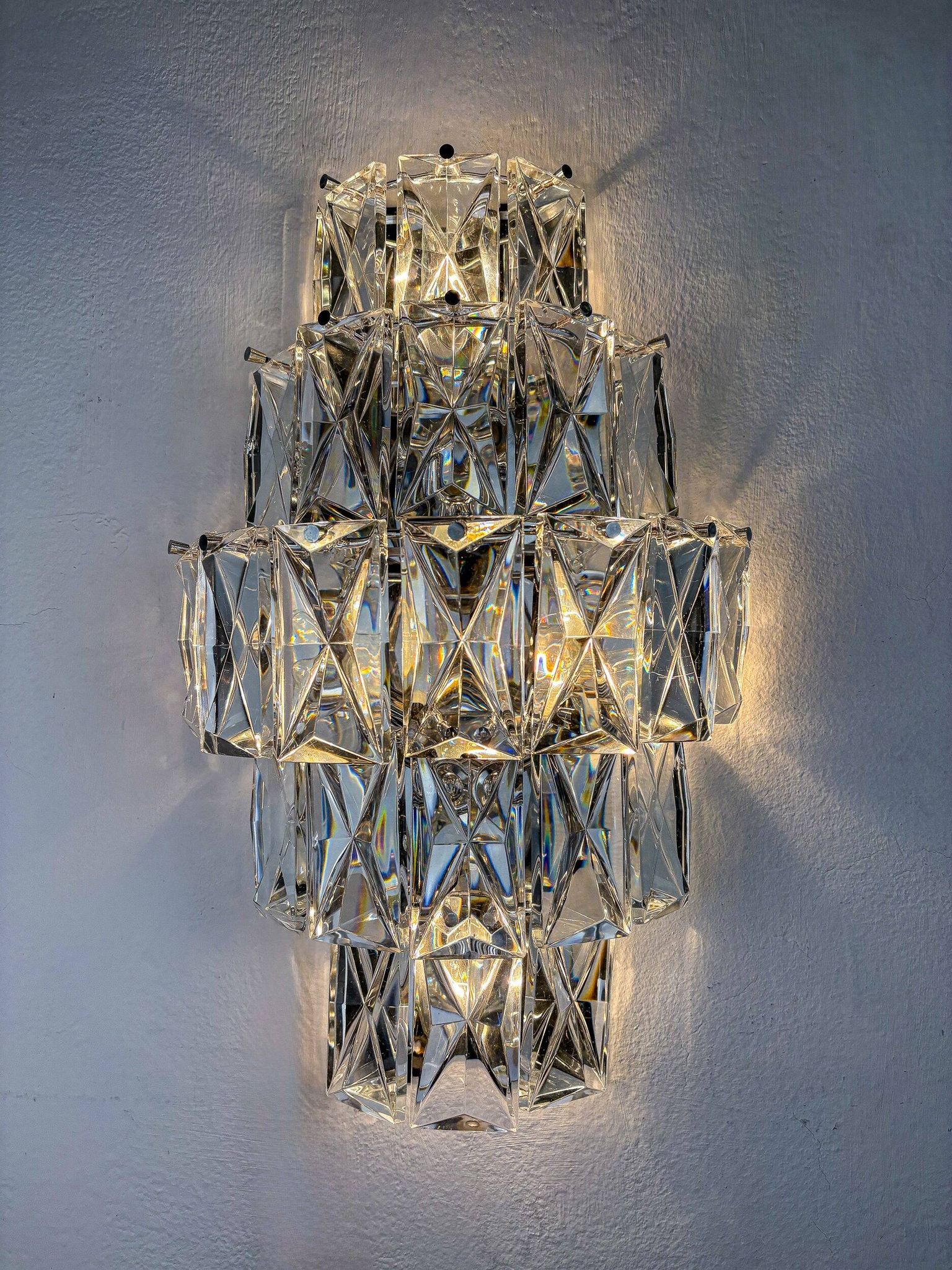 Kinkeldey XL 5-tier cut crystal wall sconce, Germany, 1970s