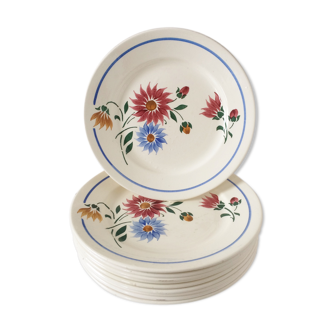 Lot 10 assiettes plates anciennes Lunéville art nouveau