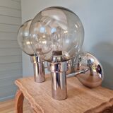 Pair of vintage wall lights in chromed metal and smoked glass, 70s