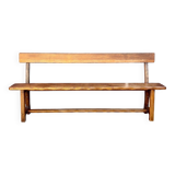 Brutalist bench with dark wood backrest