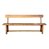 Brutalist bench with dark wood back