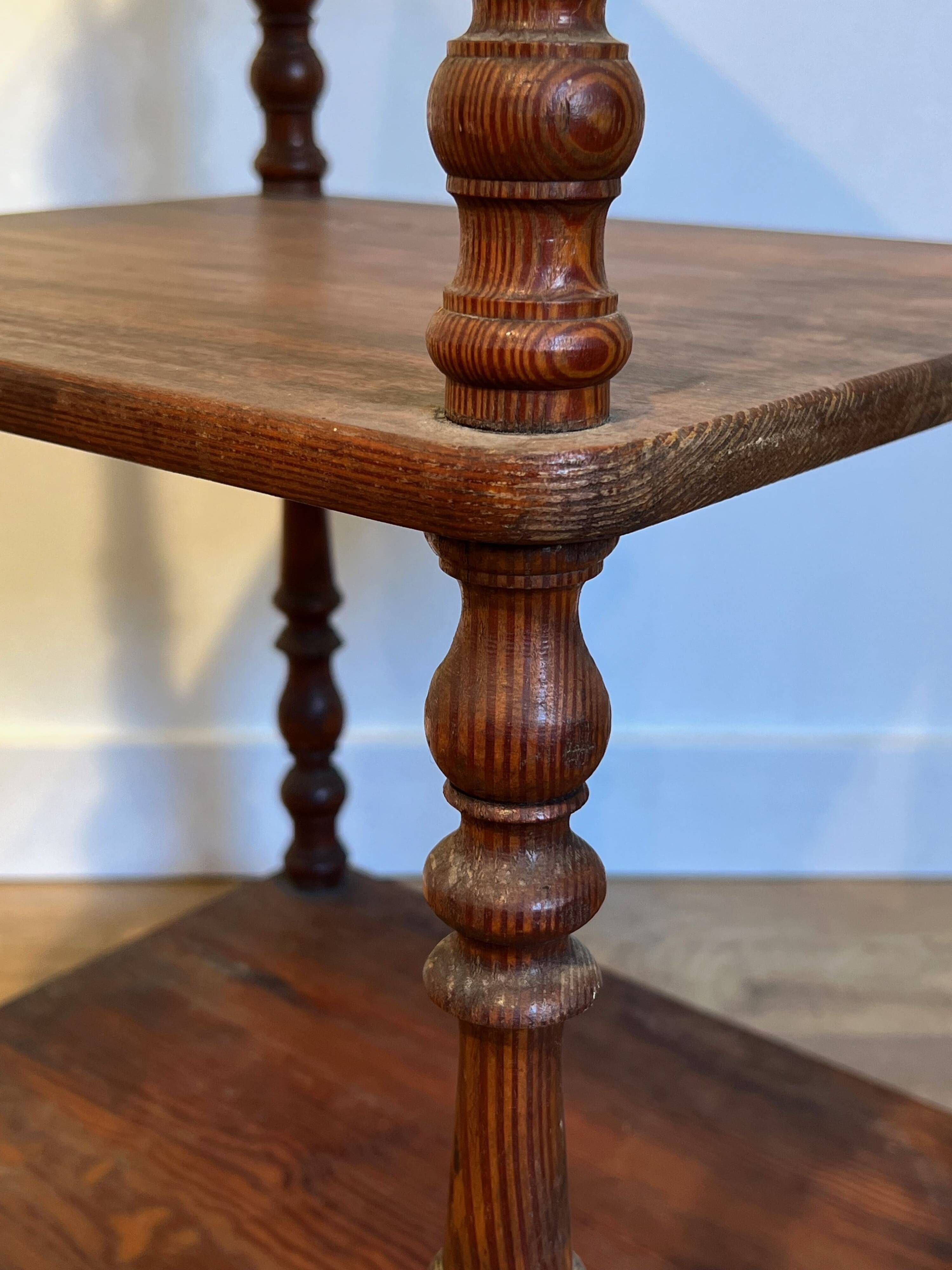 Three-Tier Shelf in Pitch Pine with Turned Columns and Spindles. Work