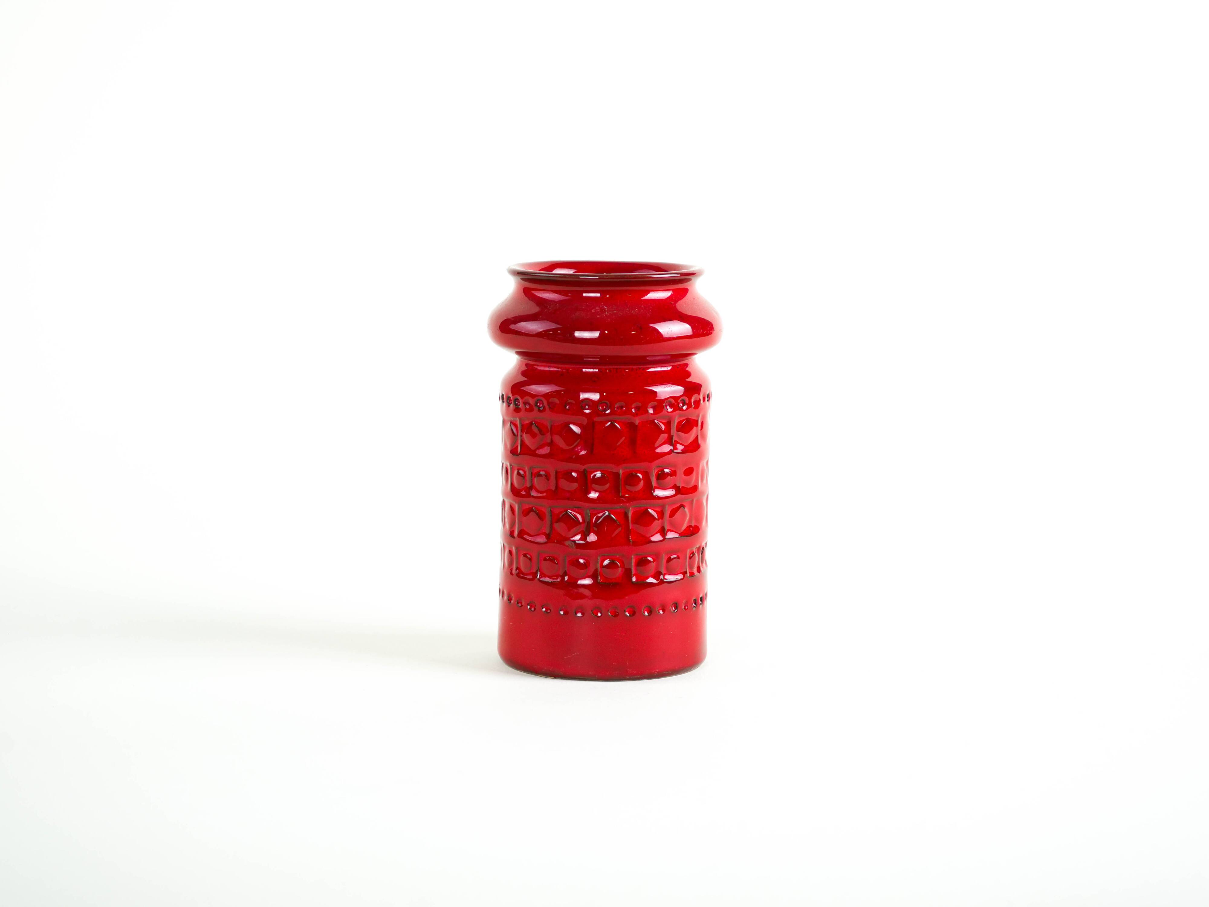 Red ceramic vase, German design, 1960s, made in West Germany