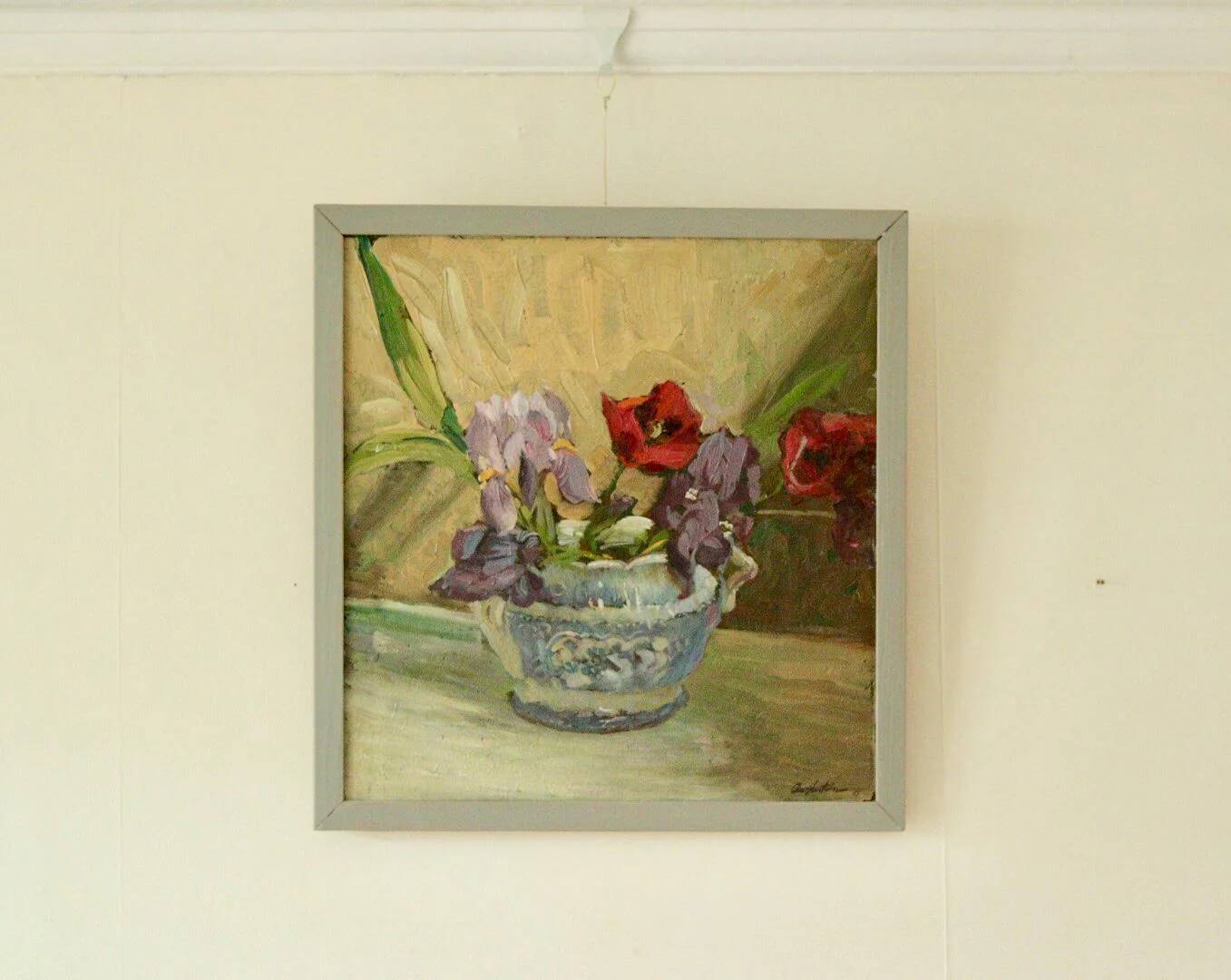Original Swedish floral still life oil on panel painting
