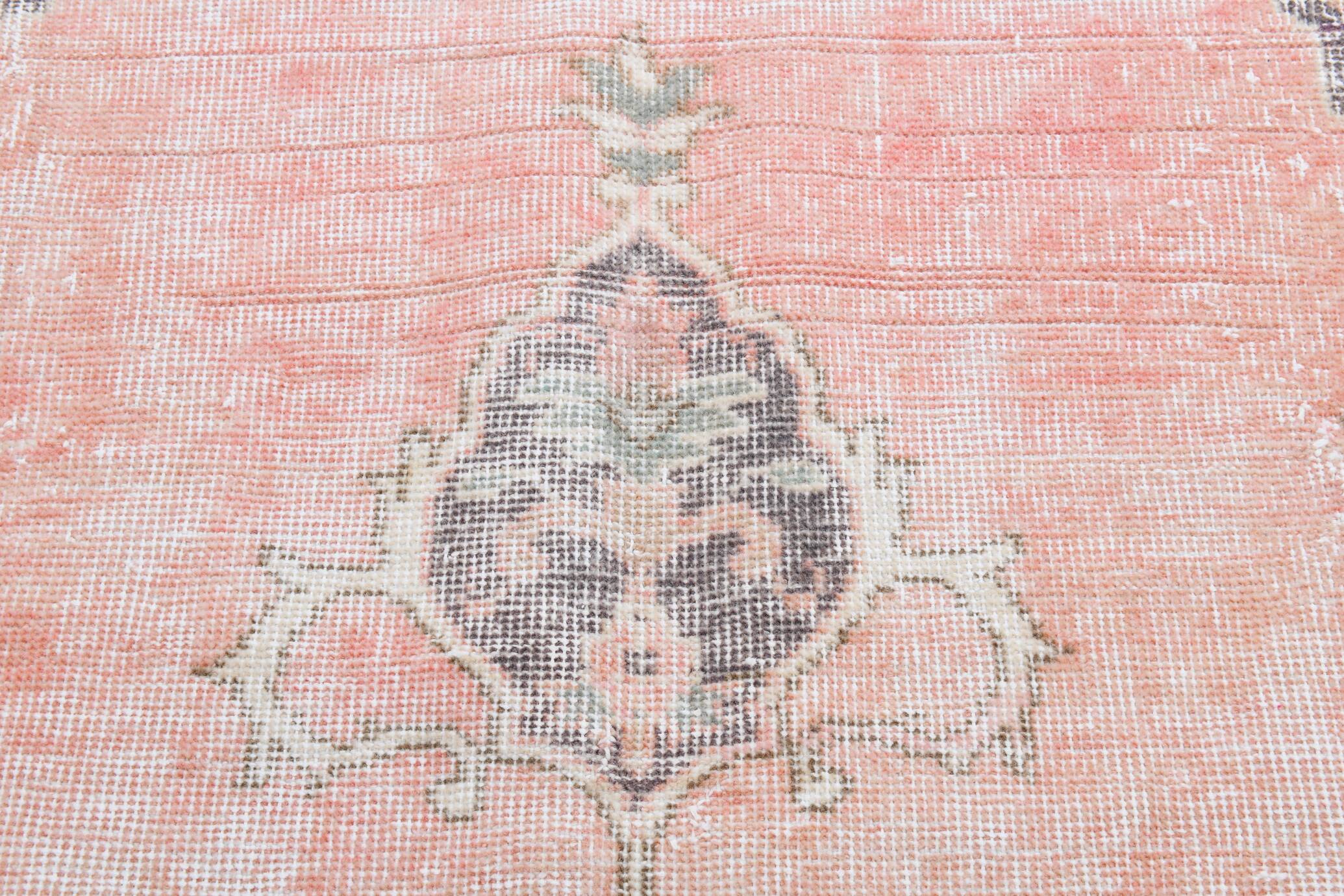 7x10 Vintage Salmon Pink Classic Madallion Turkish Rug, 219x314Cm