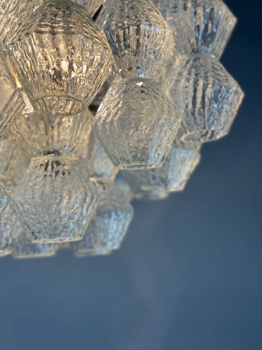 Venetian chandelier in colorless Murano glass, circa 1970