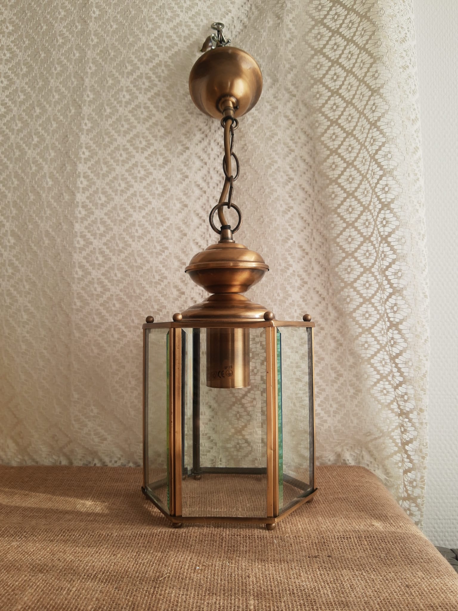 Brass and glass lantern pendant/chandelier - vintage