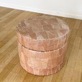 Pouf coffre patchwork cuir beige