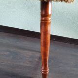 Vintage wooden footrest with 1970 fringed fabric coating