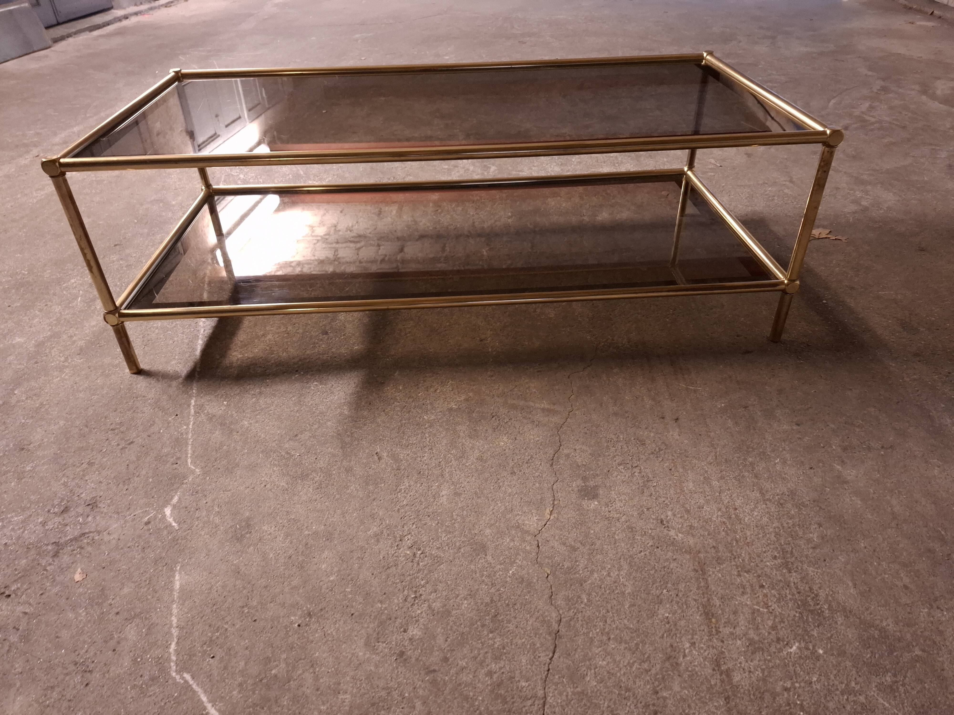 Vintage 80's brass coffee table, glass tops