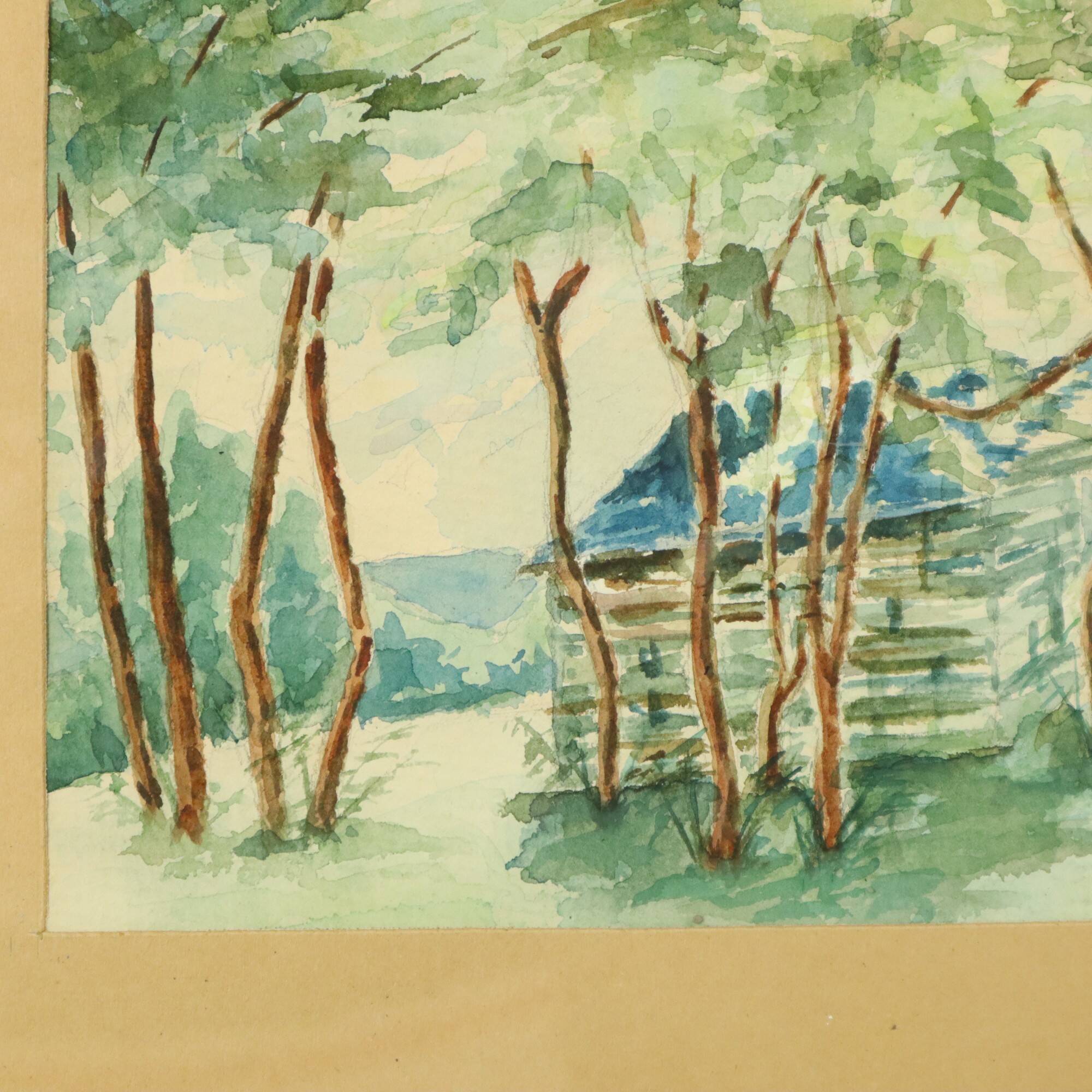 Watercolor José Wolff Art Painting Wooden Baroque Style Frame 1924