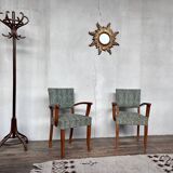 Pair of 50s Bridge armchairs vintage zebra pattern green