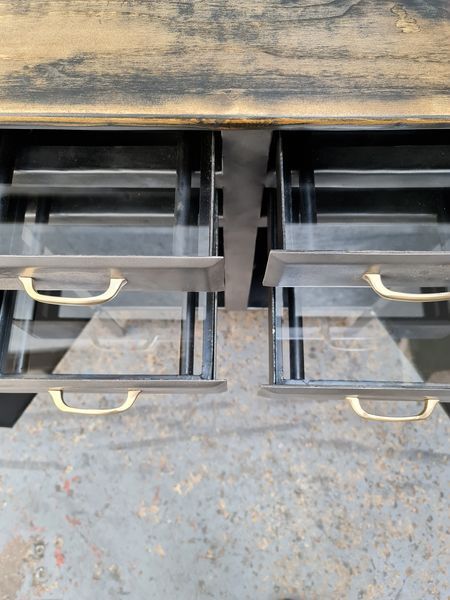Medical metal furniture two doors four drawers brass handles