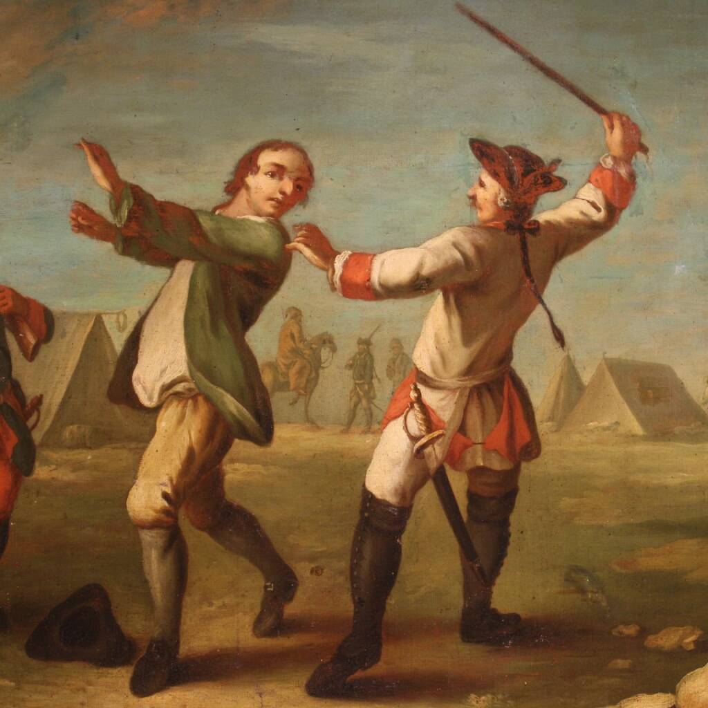 Camp de peinture française avec soldats et chevaux du XIXe siècle