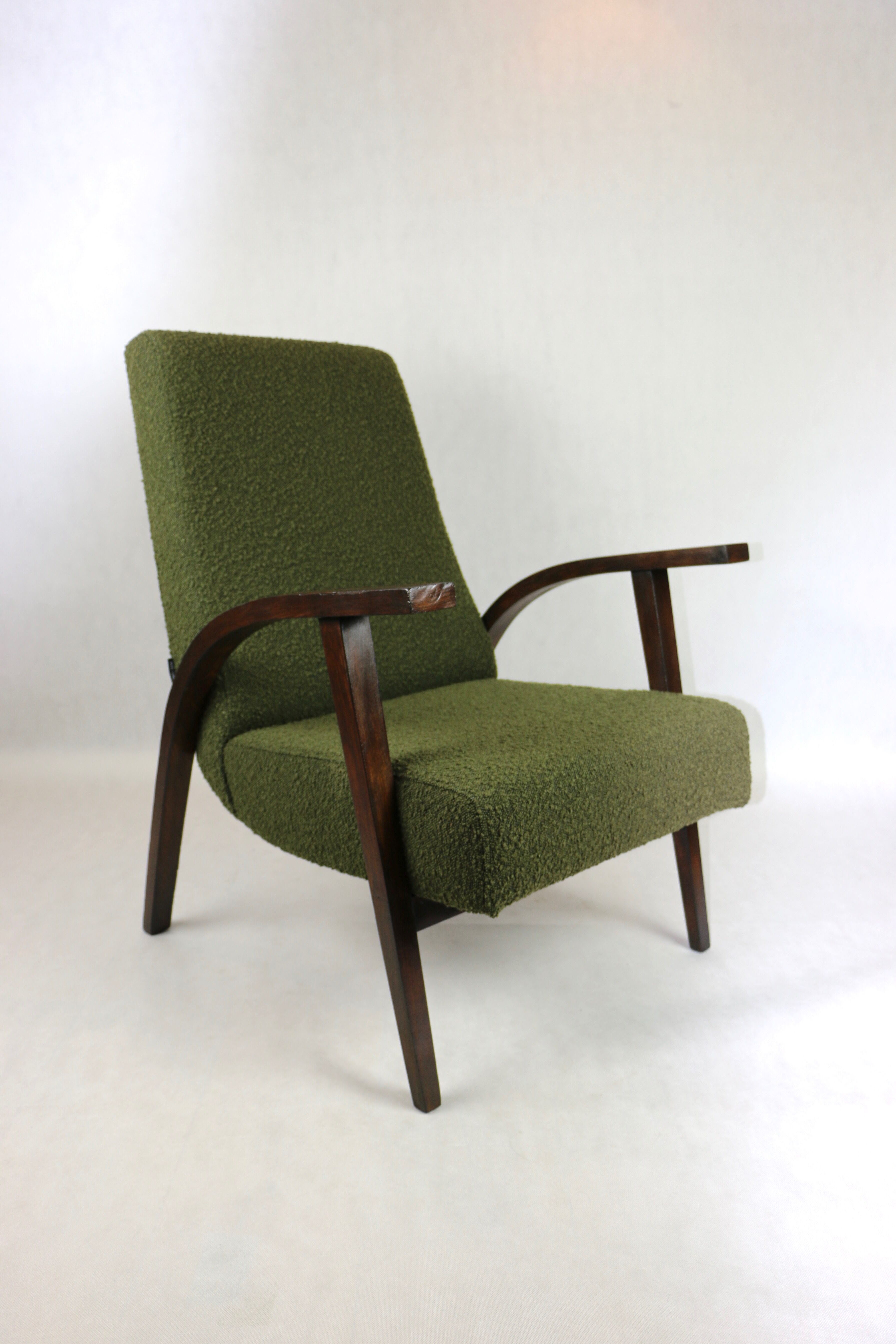 Olive Green Boucle Armchair design by Lejkowski – Leśniewski, 1970s