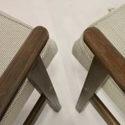 Pair of Henryk Lis armchairs 300-190s 1970s reupholstered gray textured fabric.