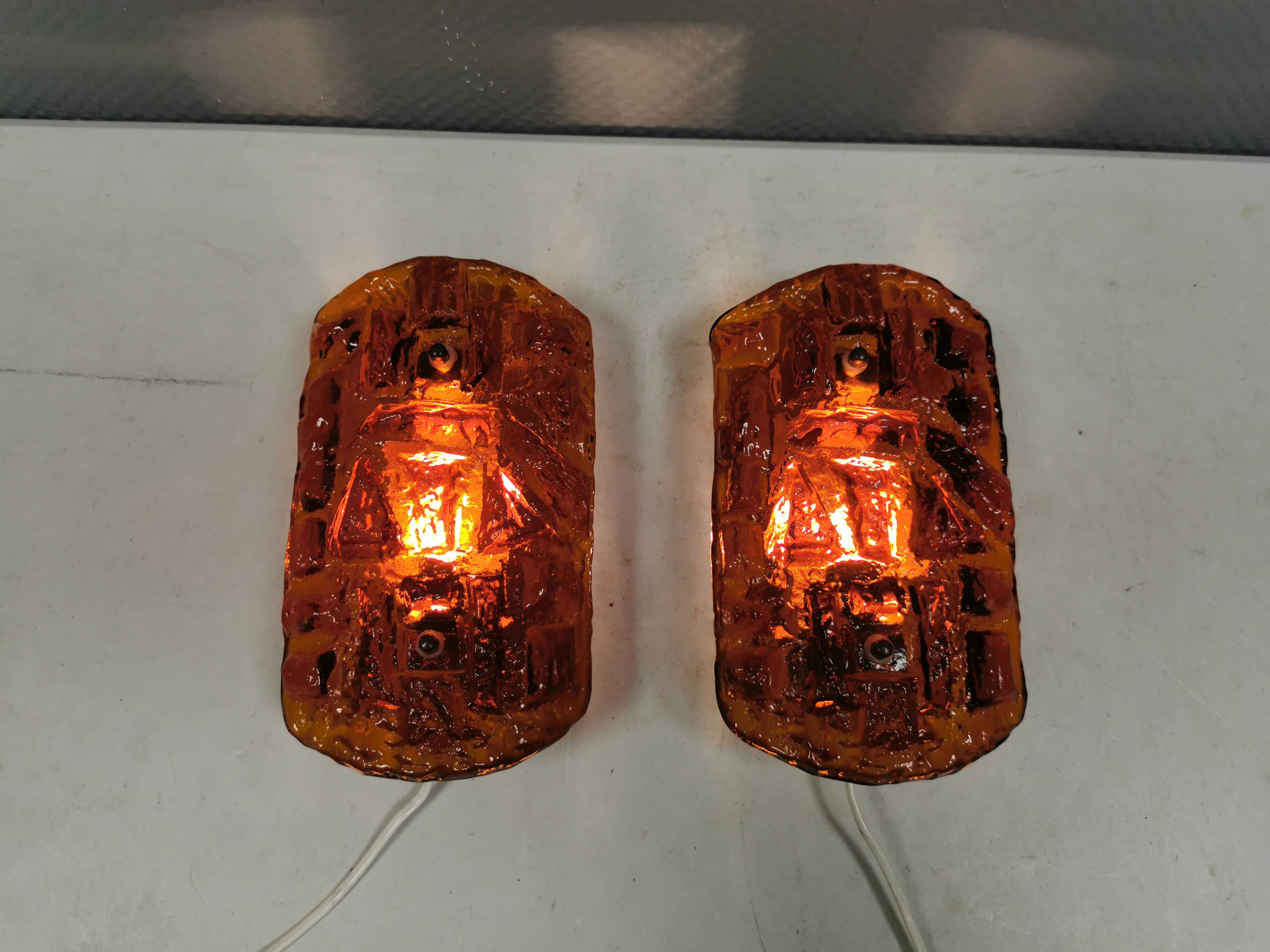 A set of wall lamps in amber-colored glass from Danish Vitrika, 1970s