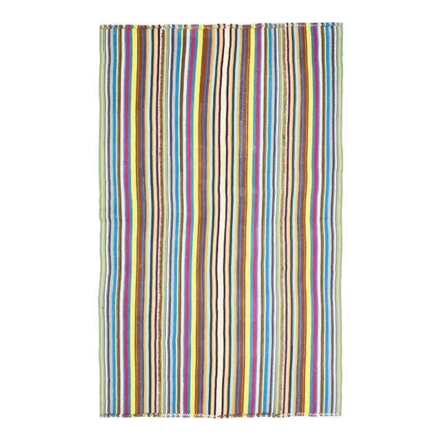 1970s Vintage Turkish Oushak Handmade Wool Cotton Blue Area Rug 157x259