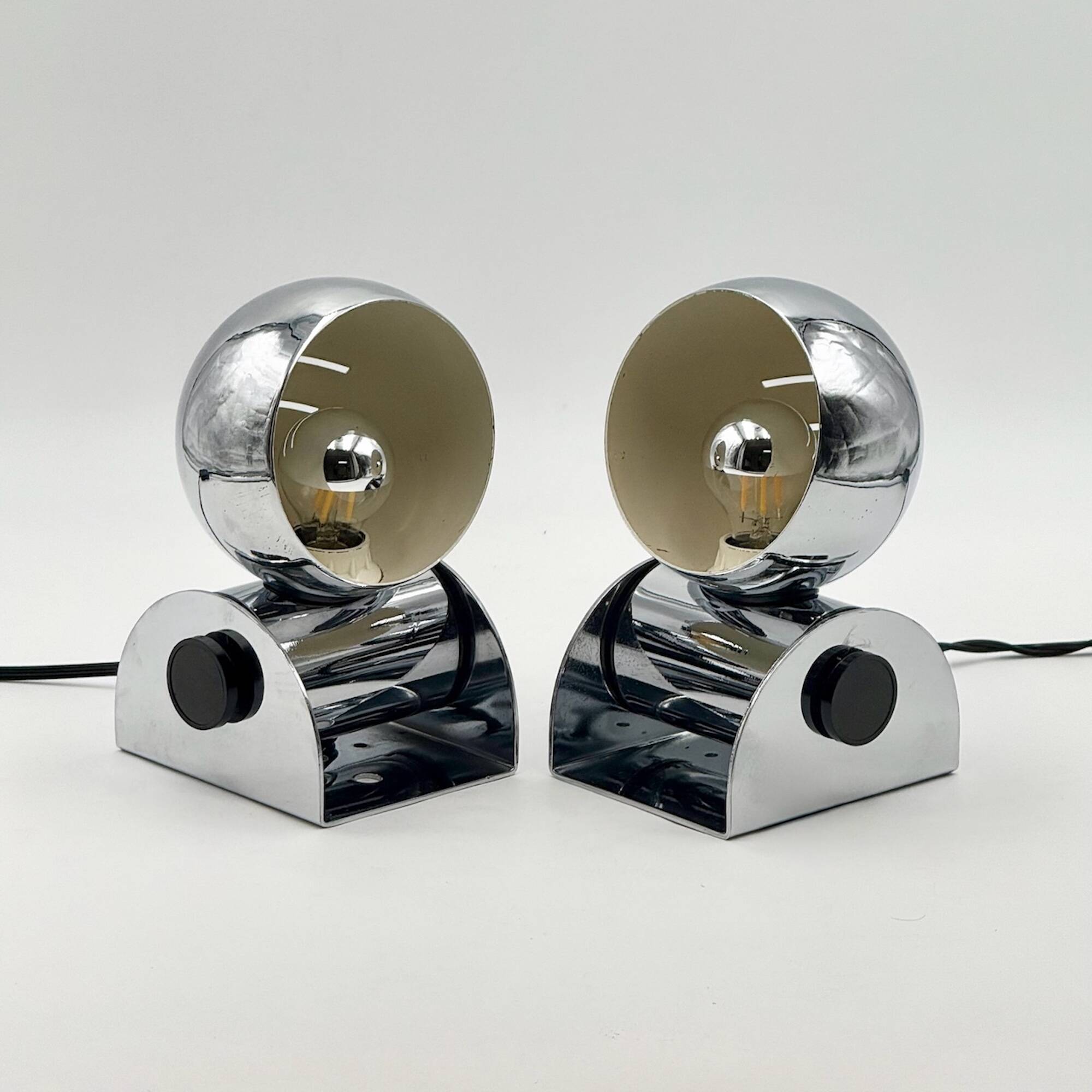 Tronconi Chrome Eyeball Lamps Italian Pair 1970s