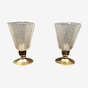 Pair of Art Deco style lamps, glassware by Pierre D'Avens