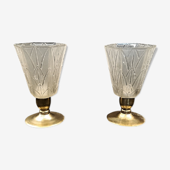Paire de lampes style Art Deco, verrerie de Pierre D'Avesn