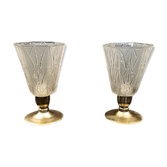 Pair of Art Deco style lamps, glassware by Pierre D'Avens
