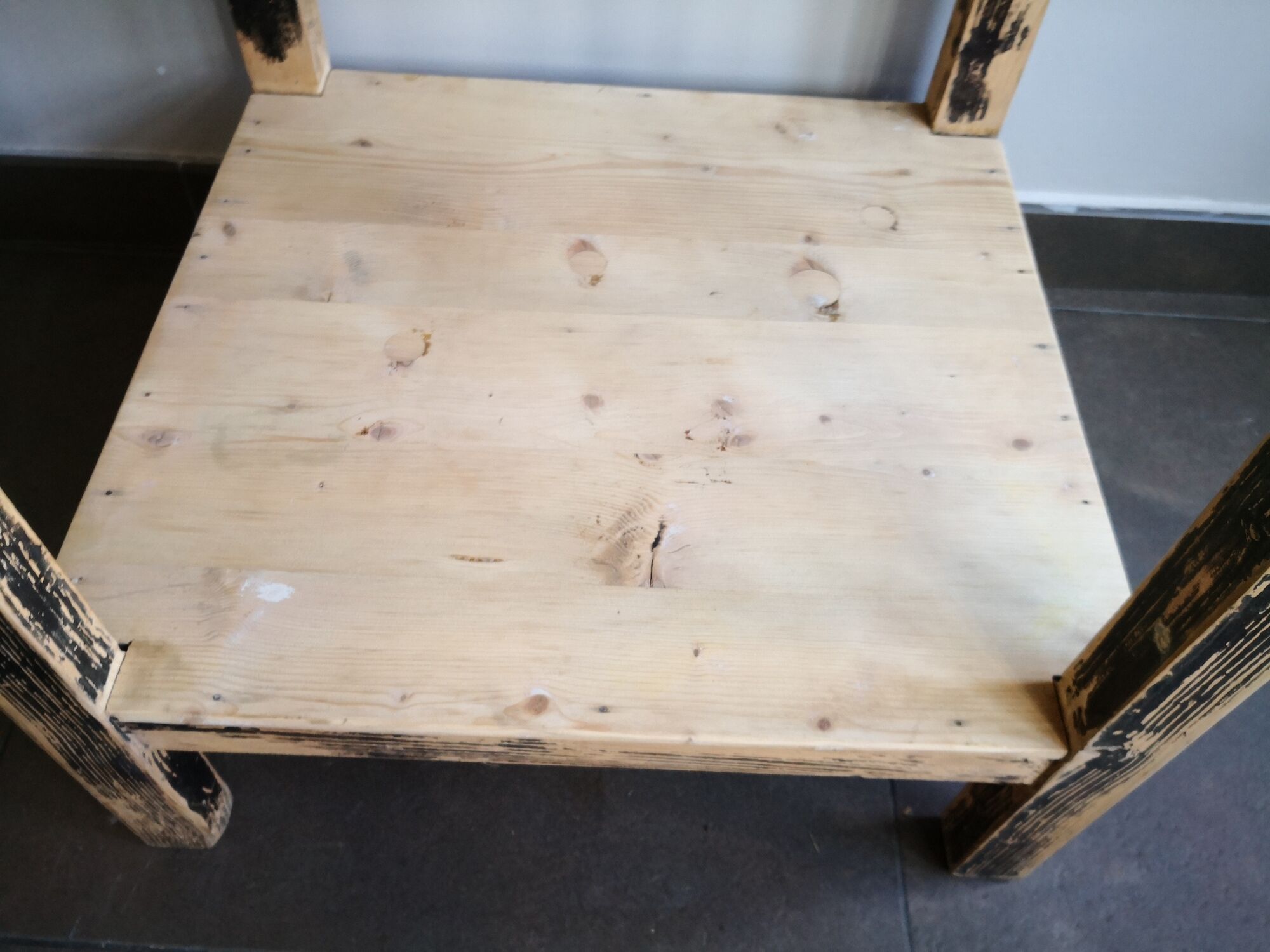 Vintage wooden side table, entrance console, square pedestal table 2 floors.