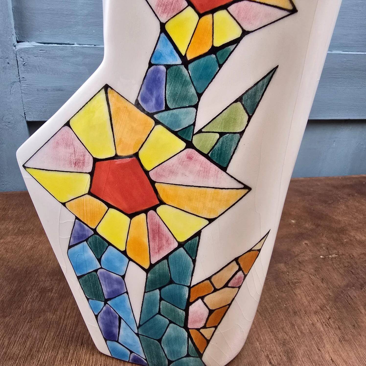 Ceramar vase, artistic ceramic, colourful mosaic pattern.