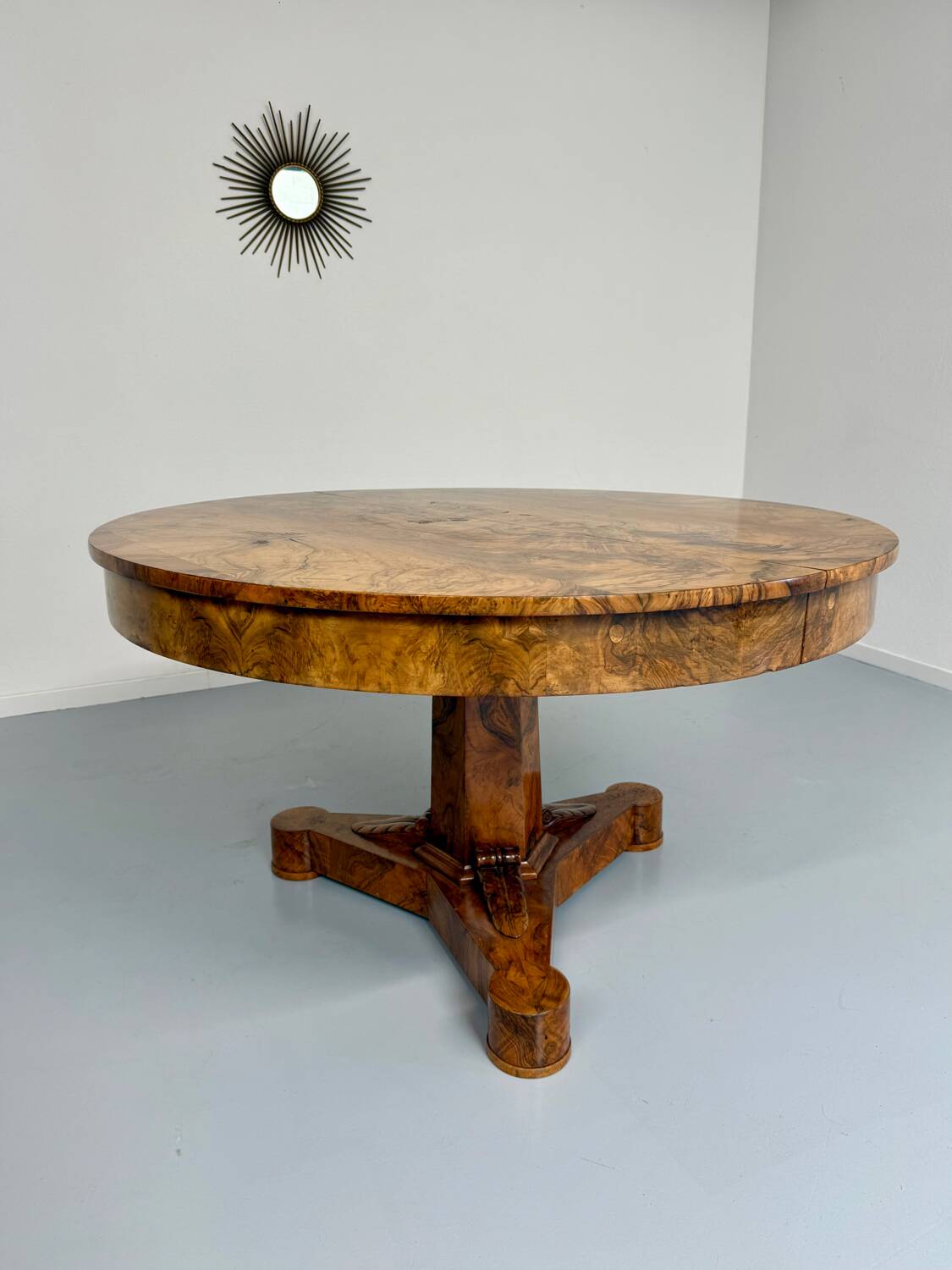 Antique large 19th century Biedermeier art deco walnut table