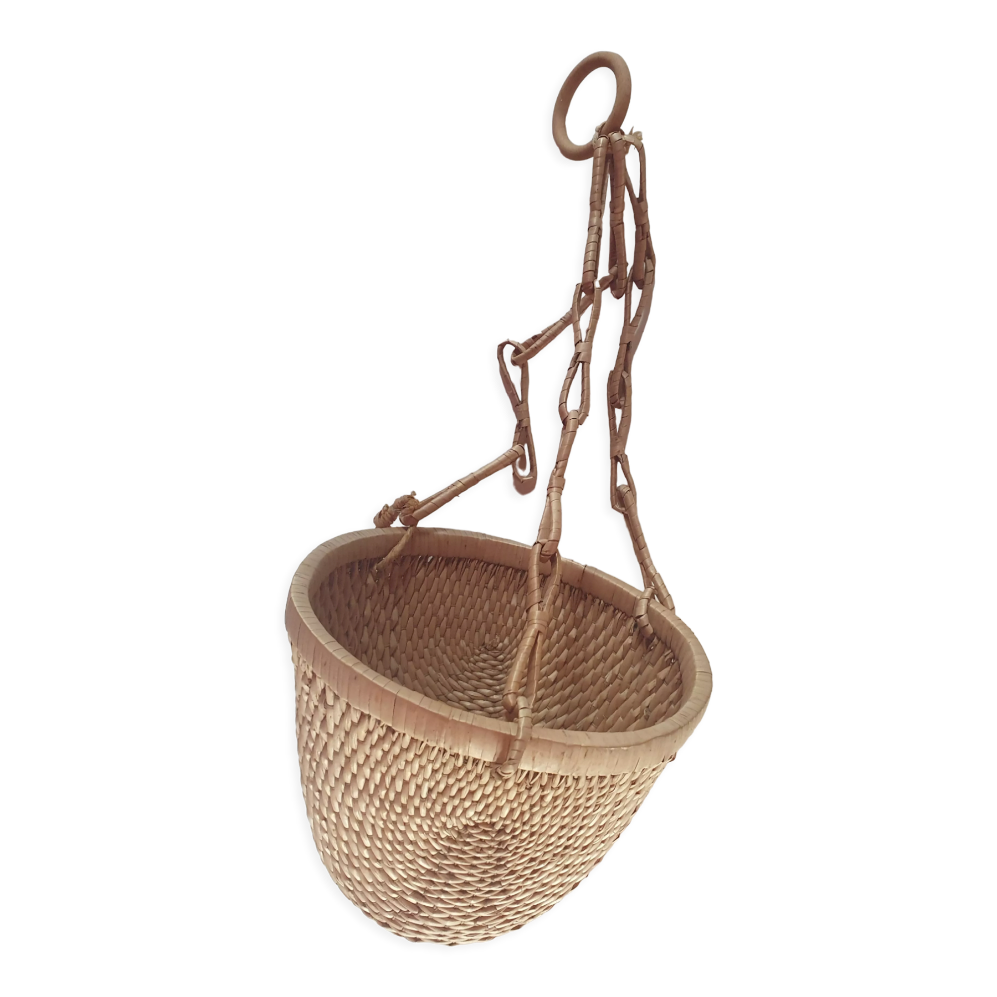 Rattan basket to hang vintage plant door