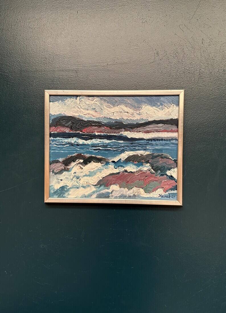 Swedish Oil on Canvas “Coastal Landscape” by Allan Horsak, Vintage & Framed