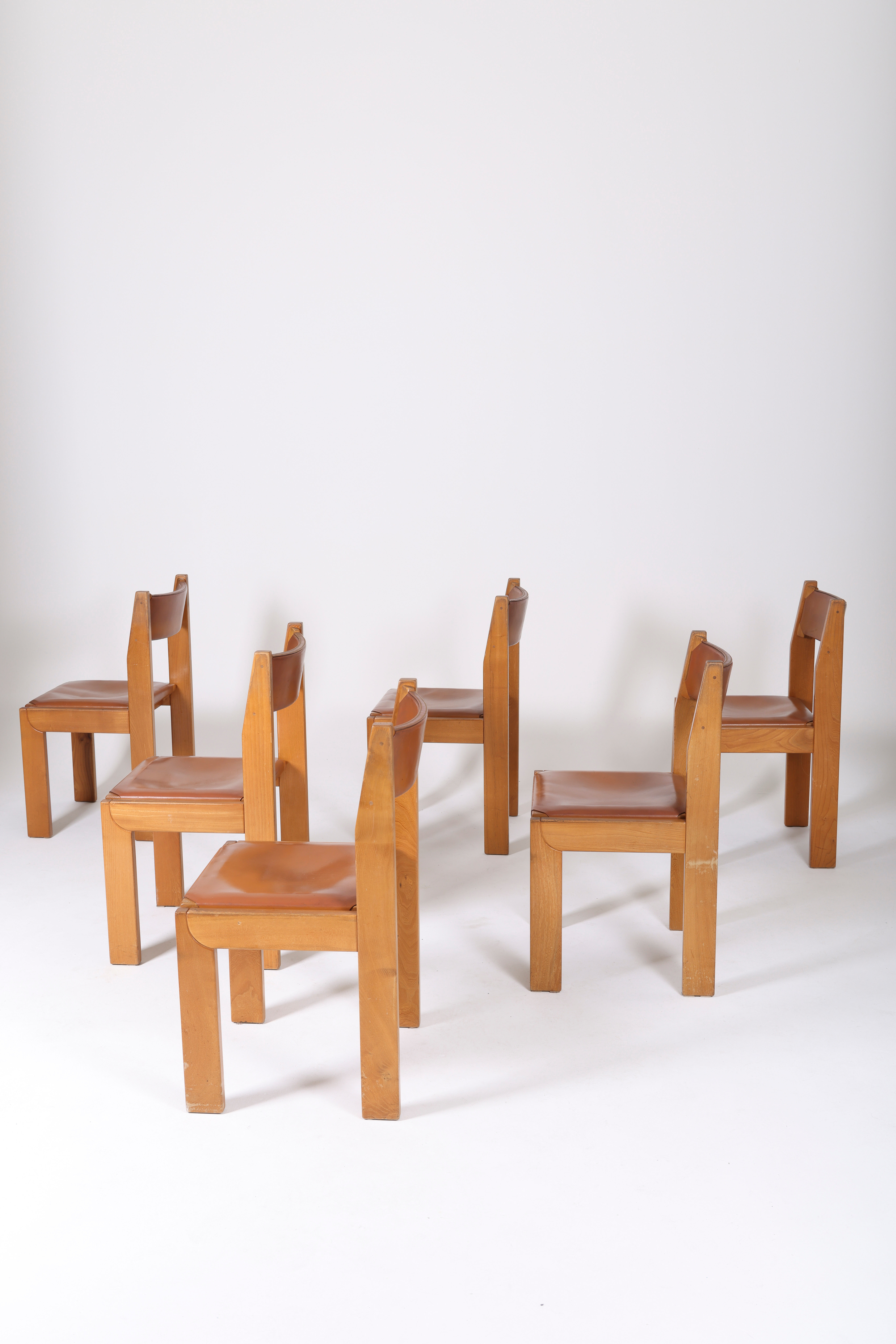Chaises marron en cuir et bois, 1970s