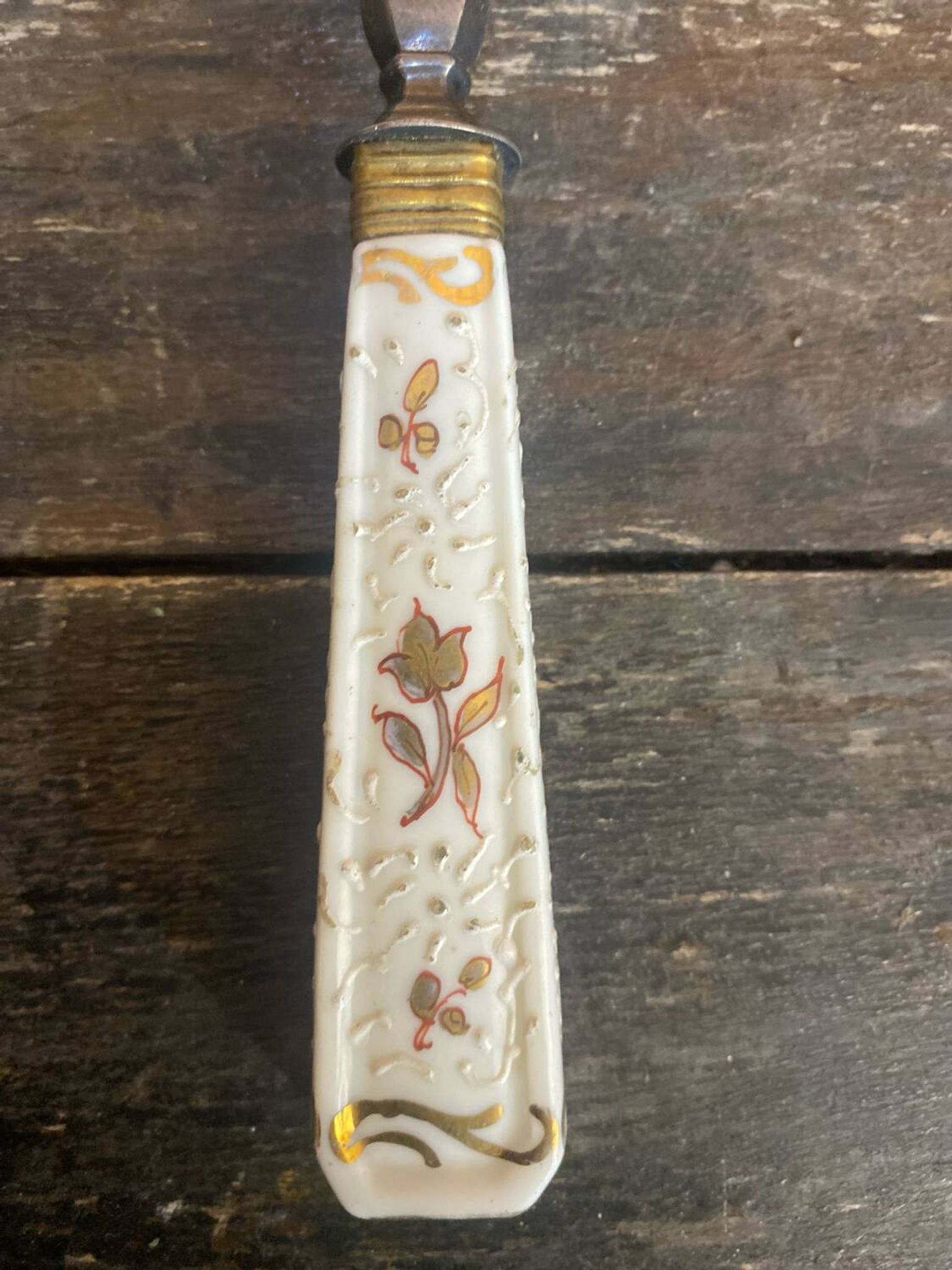 Old Silver-Plated Metal Serving Spoon + Porcelain Handle