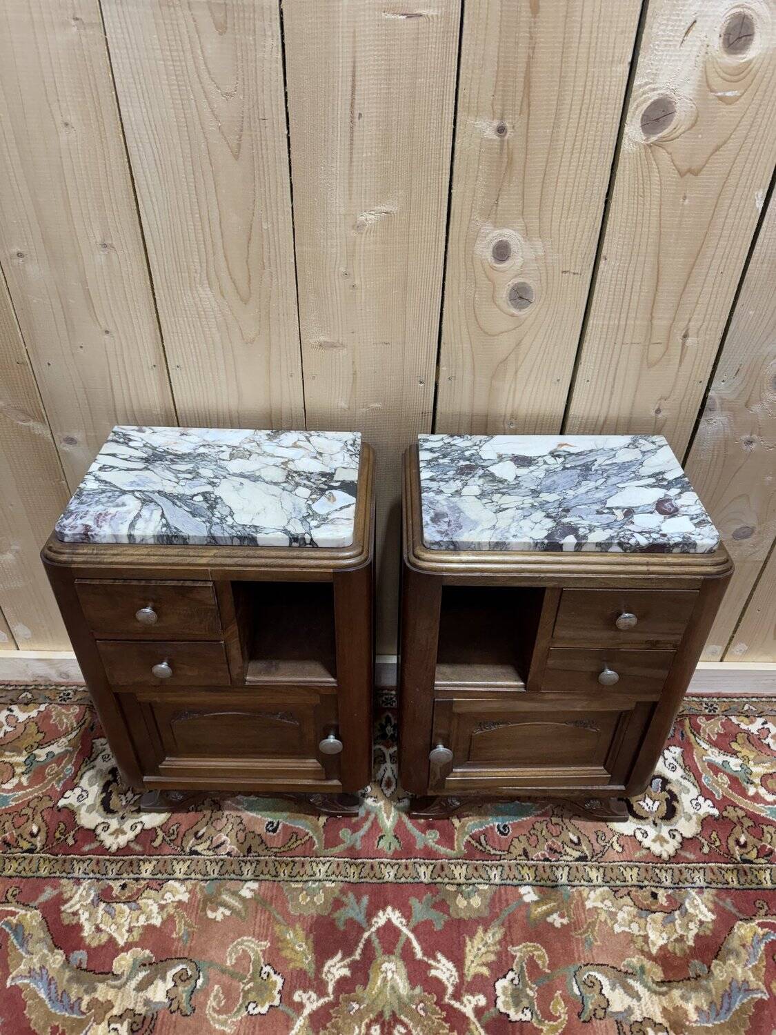 Pair of Art Deco bedside tables in walnut.