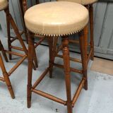 Tabourets de bar bistrot en chêne et cuir