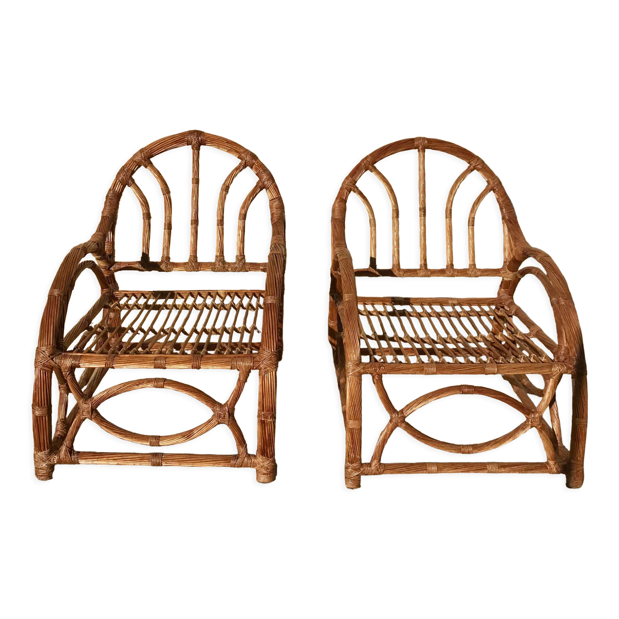 Pair of rattan armchairs 50s