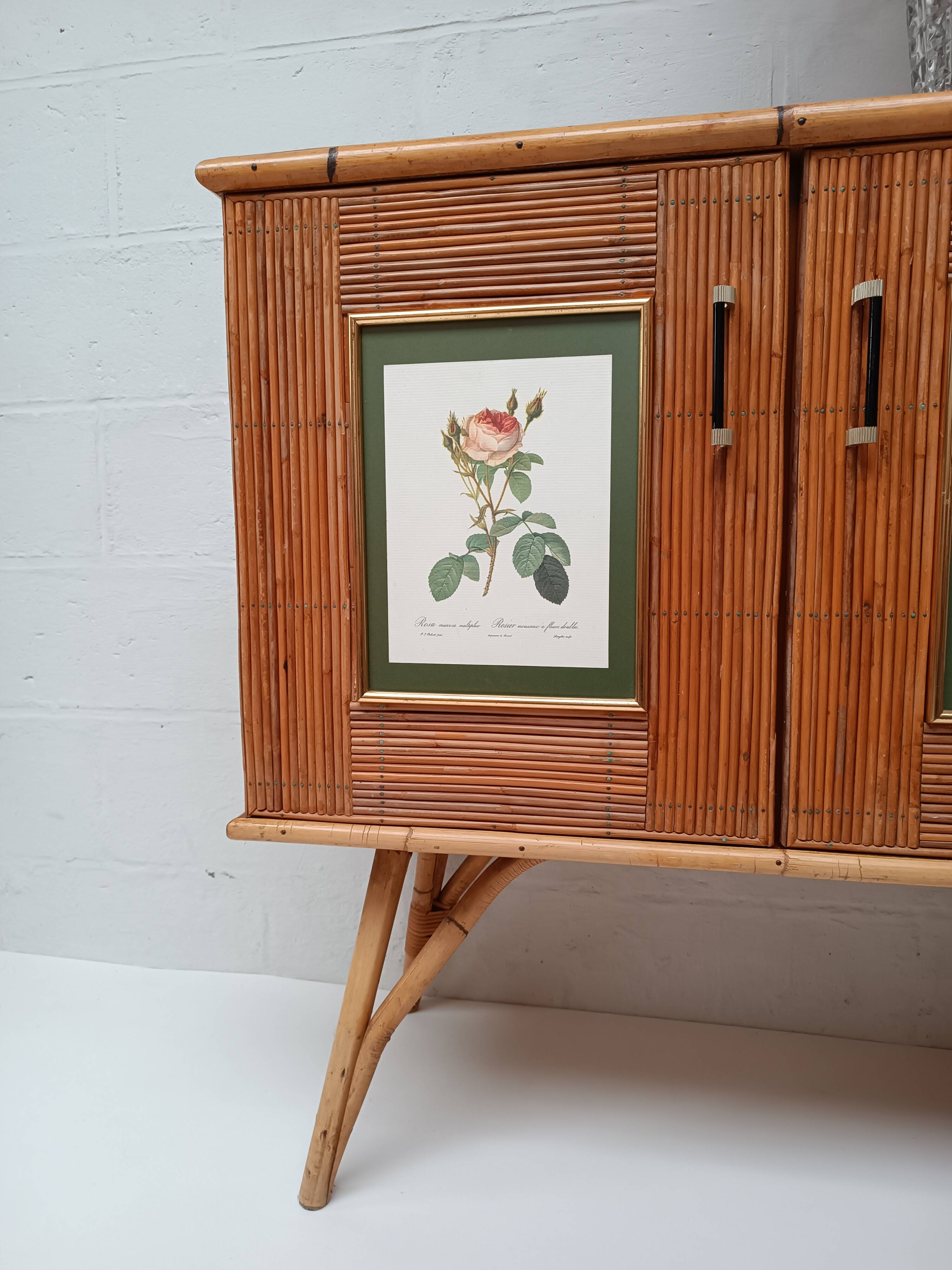 Buffet bambou refendu et rotin années 50/60