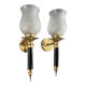 Pair of brass and black torchiere wall lights