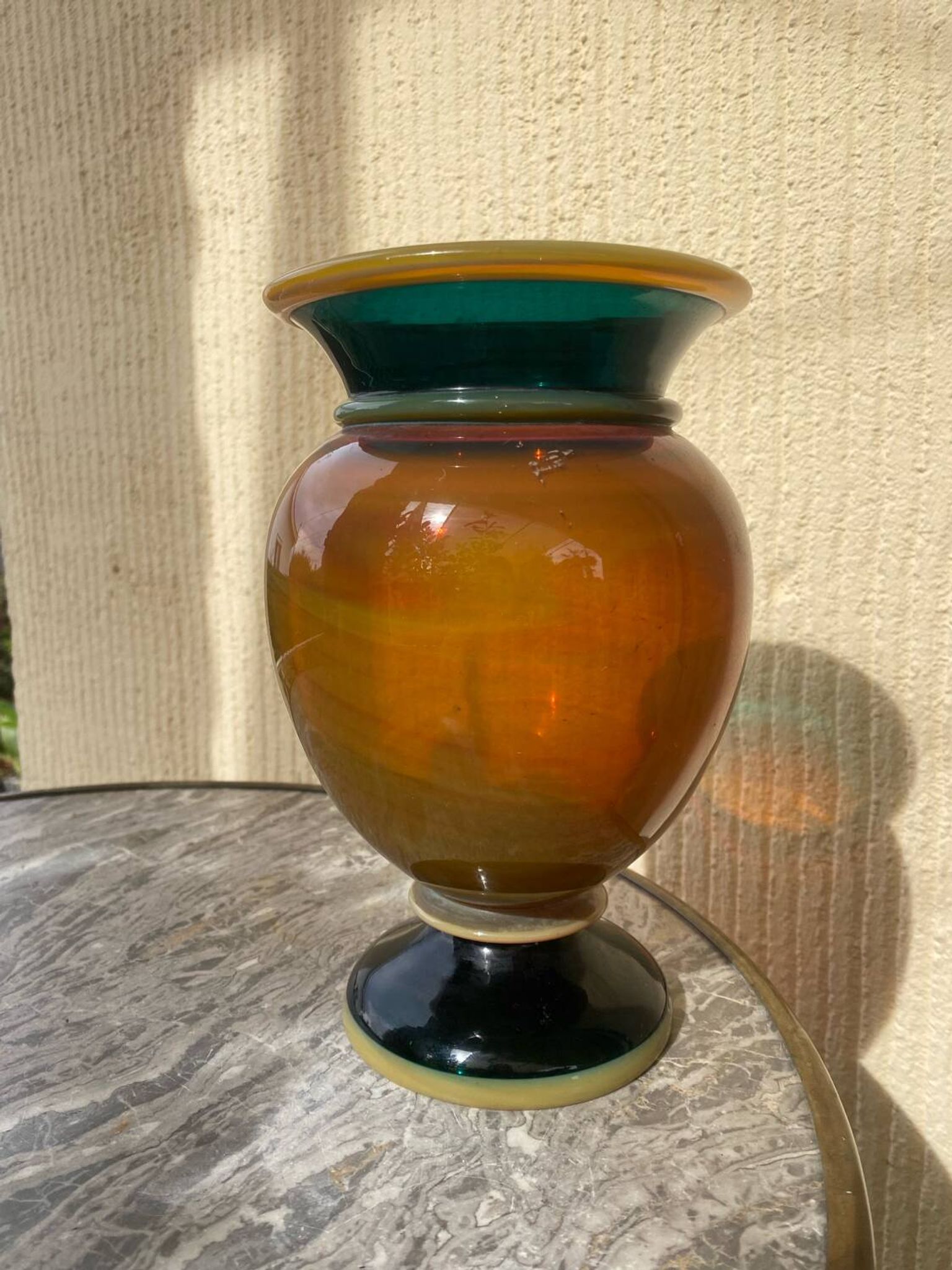 Ancien vase en cristal soufflé marbré