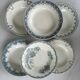 Set of 6 blue ironstone deep plates, antique French earthenware.
