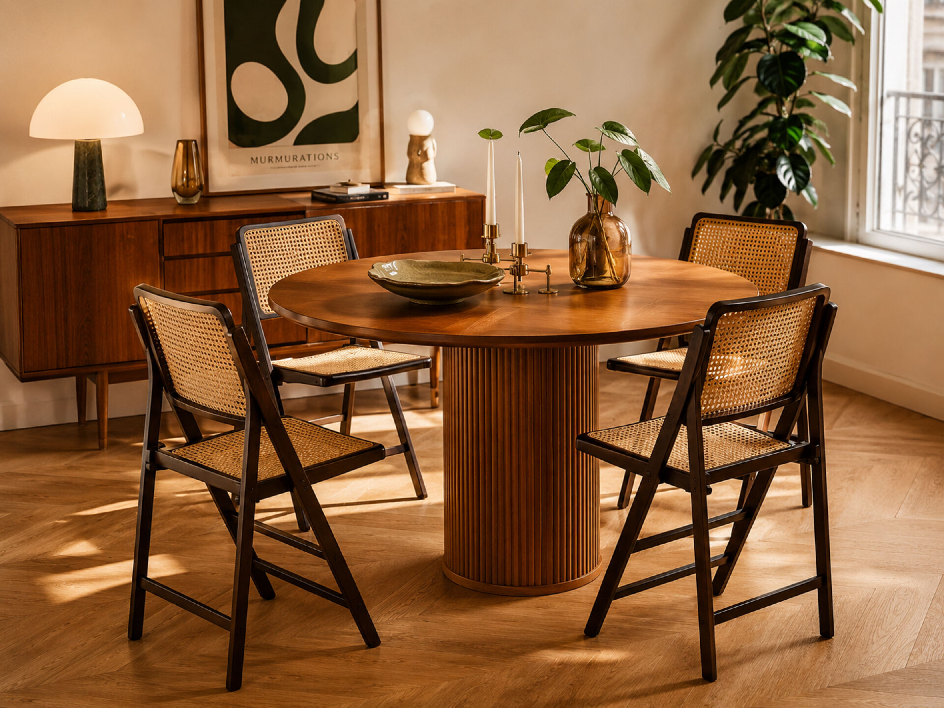 vintage wooden folding chairs with caning