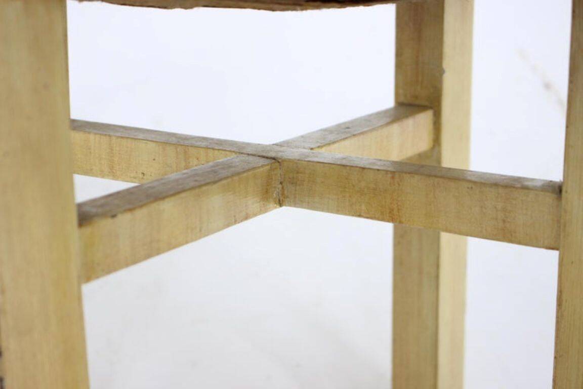 1960s Czechoslovakian Mid-Century Round Tabouret Stool in Striped Fabric