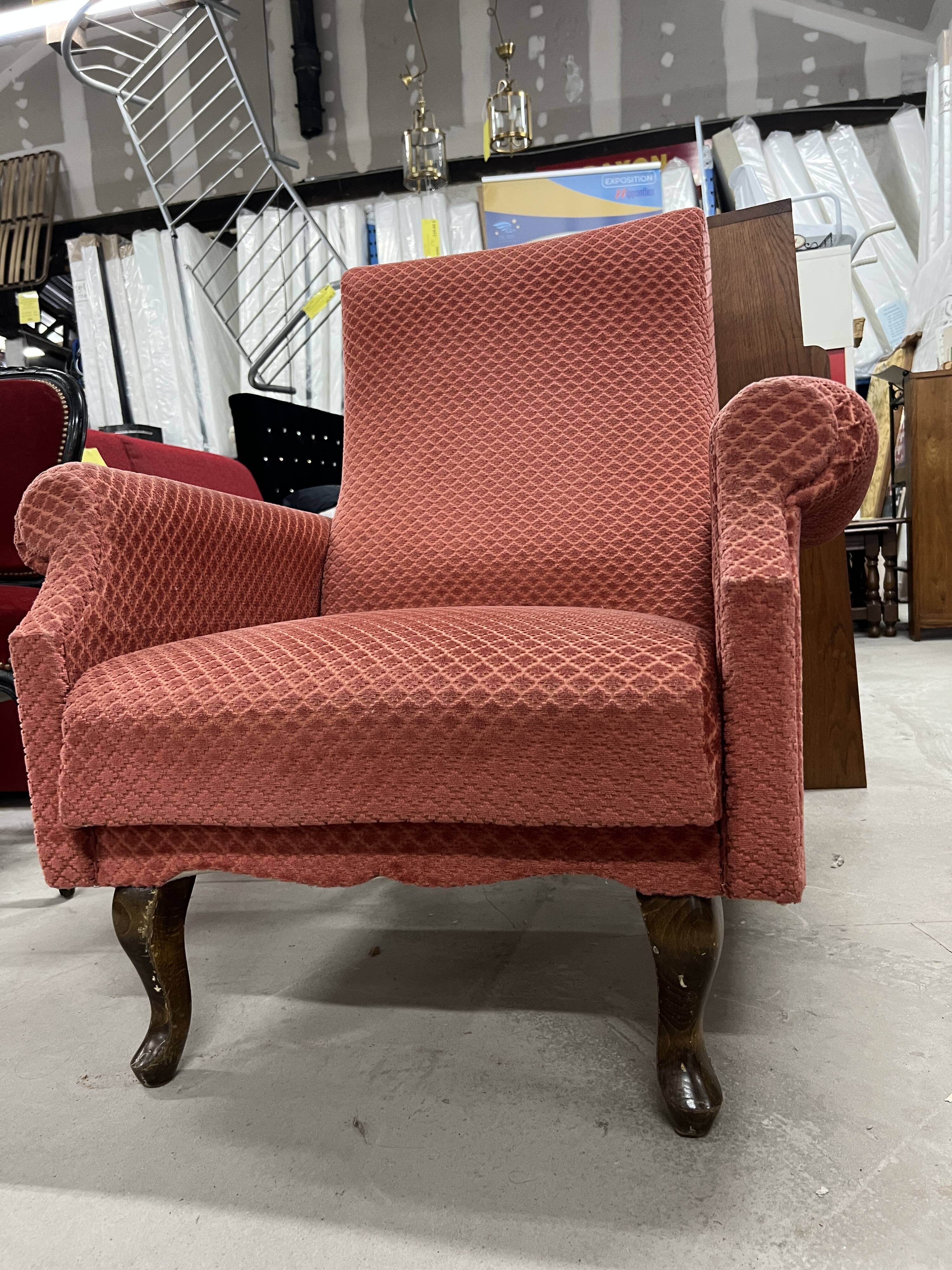 Vintage old pink velvet armchair