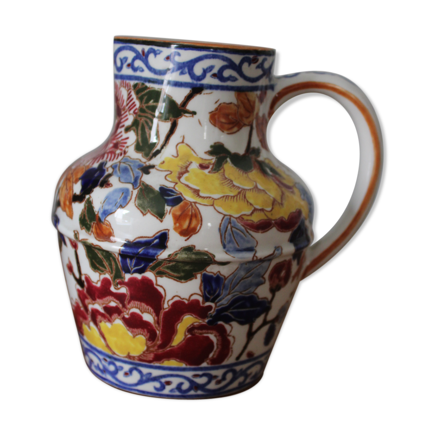 Gien earthenware peony pitcher