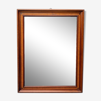 Wall mirror rectangular marquetry wood frame