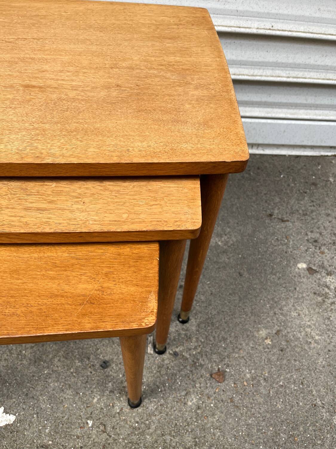 3 wooden nesting tables, 50s-60s